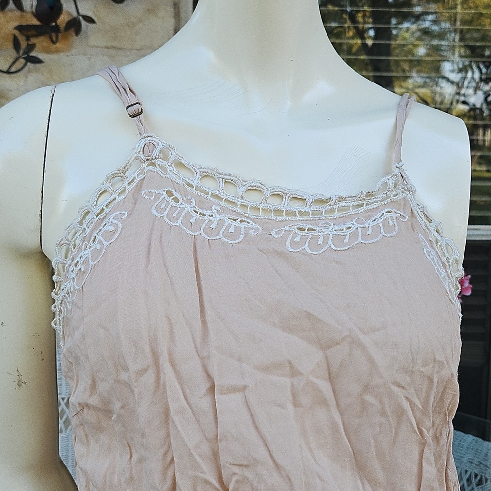 FLANNEL Brand Light Blush Lace-Trim Elastic Waist Sleeveless Summer Dress Size 1 - Picture 2 of 14